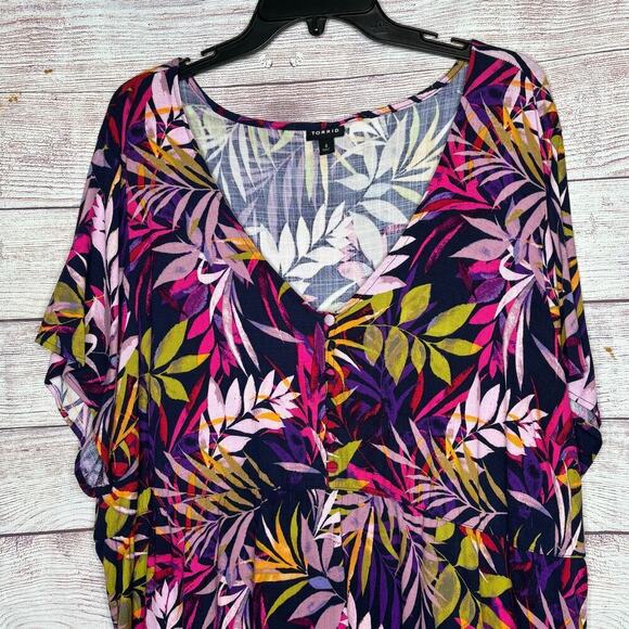 Torrid Palm Tree Tropical Summer Popover Short Sleeve Blouse Size 4X Plus - Picture 15 of 15